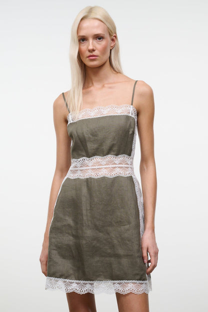 Amalina Linen Mini Dress Thyme | STAUD Sale
