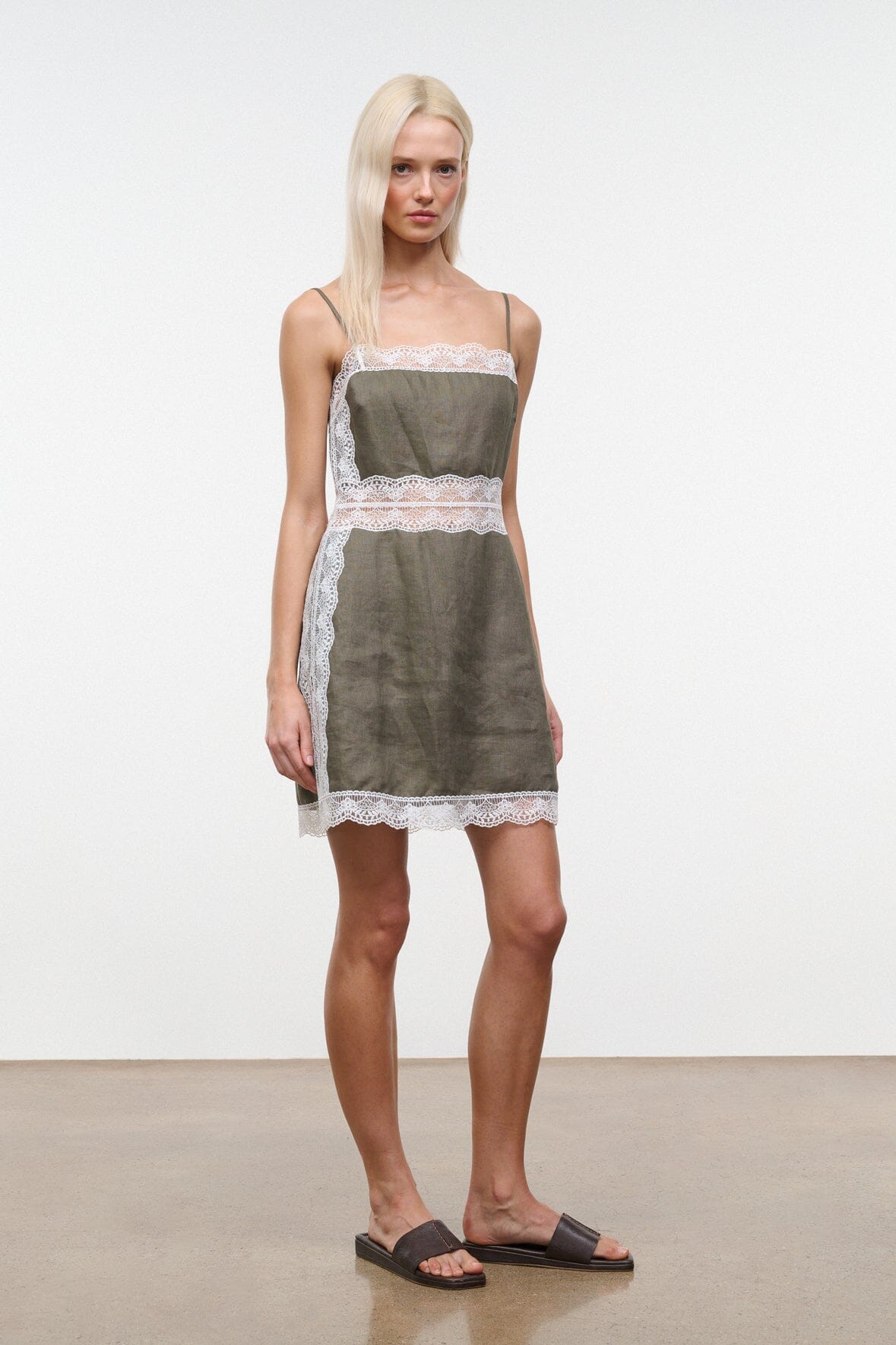 Amalina Linen Mini Dress Thyme | STAUD Sale