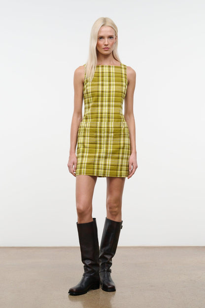 Shea Dress Pepperoncini Plaid | STAUD Signature