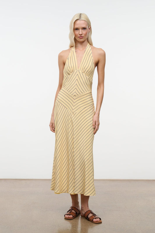 Louise Silk Dress Monday Stripe | STAUD Discount