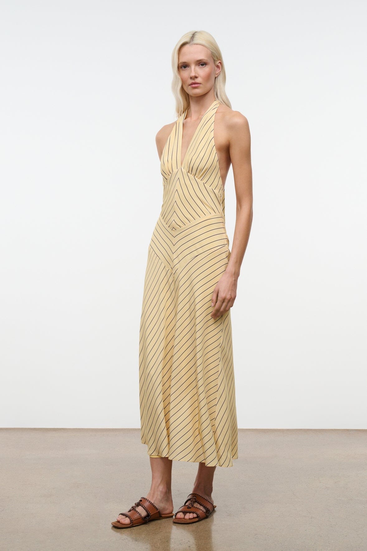 Louise Silk Dress Monday Stripe | STAUD Discount