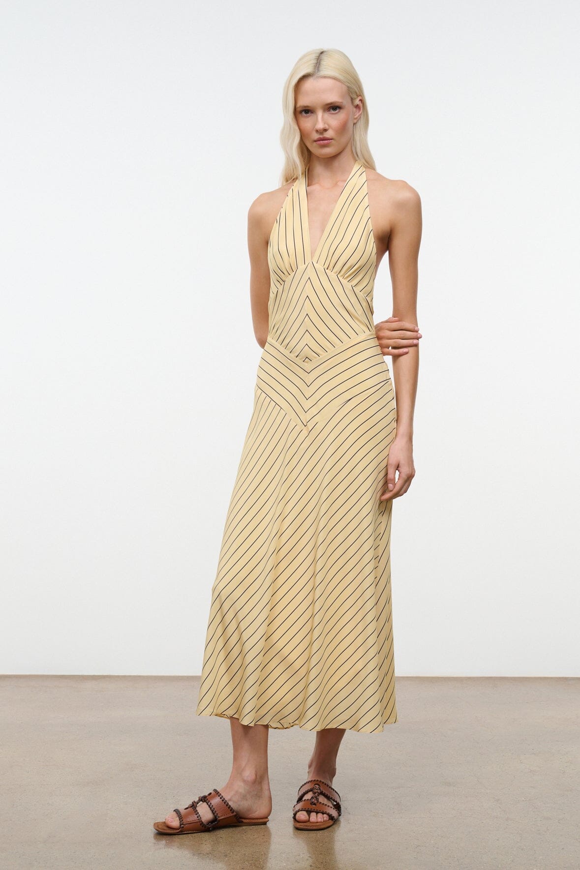 Louise Silk Dress Monday Stripe | STAUD Discount