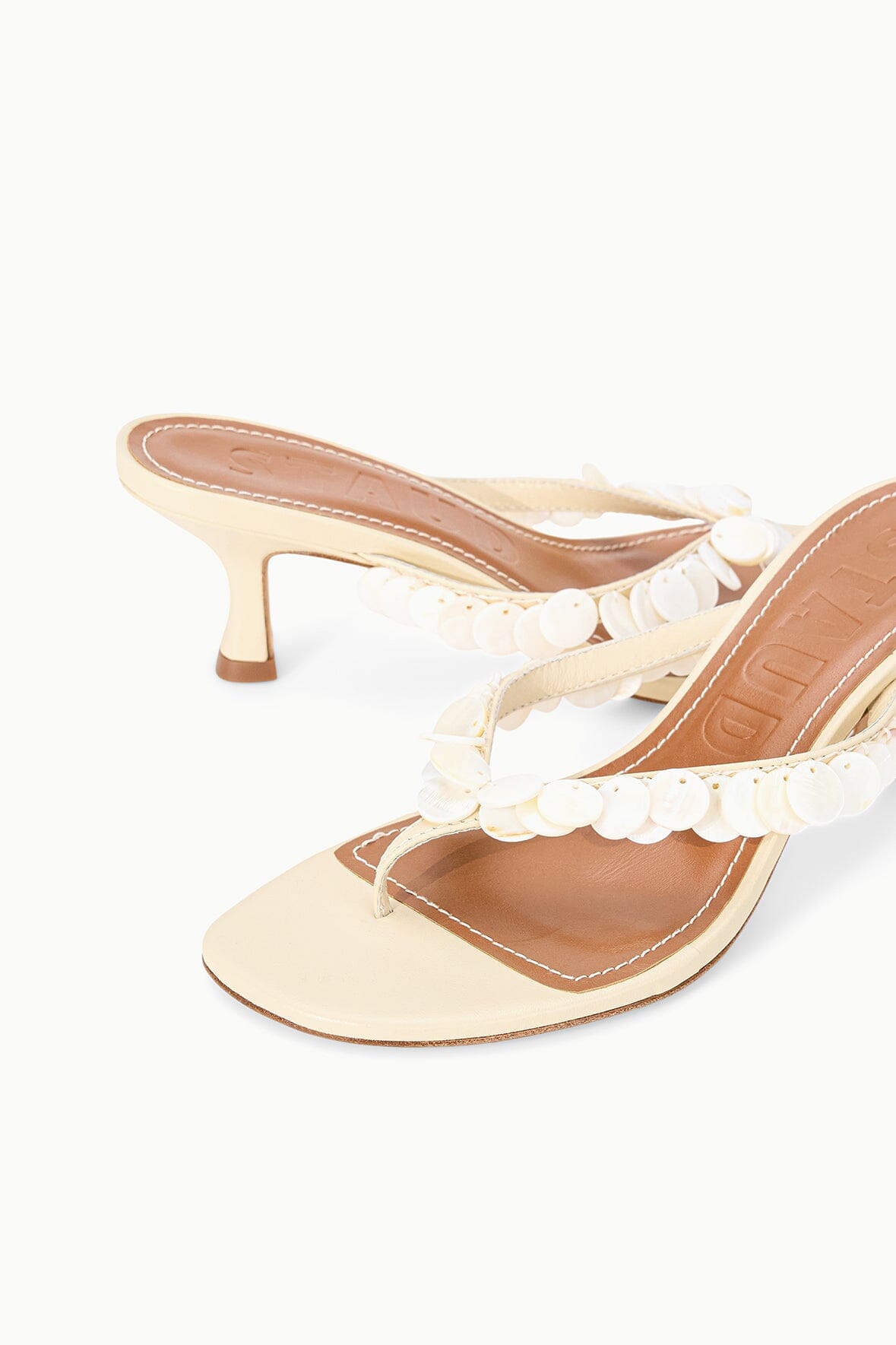 Freja Cream Leather Kitten Heel Sandals - Staud | STAUD Best Price