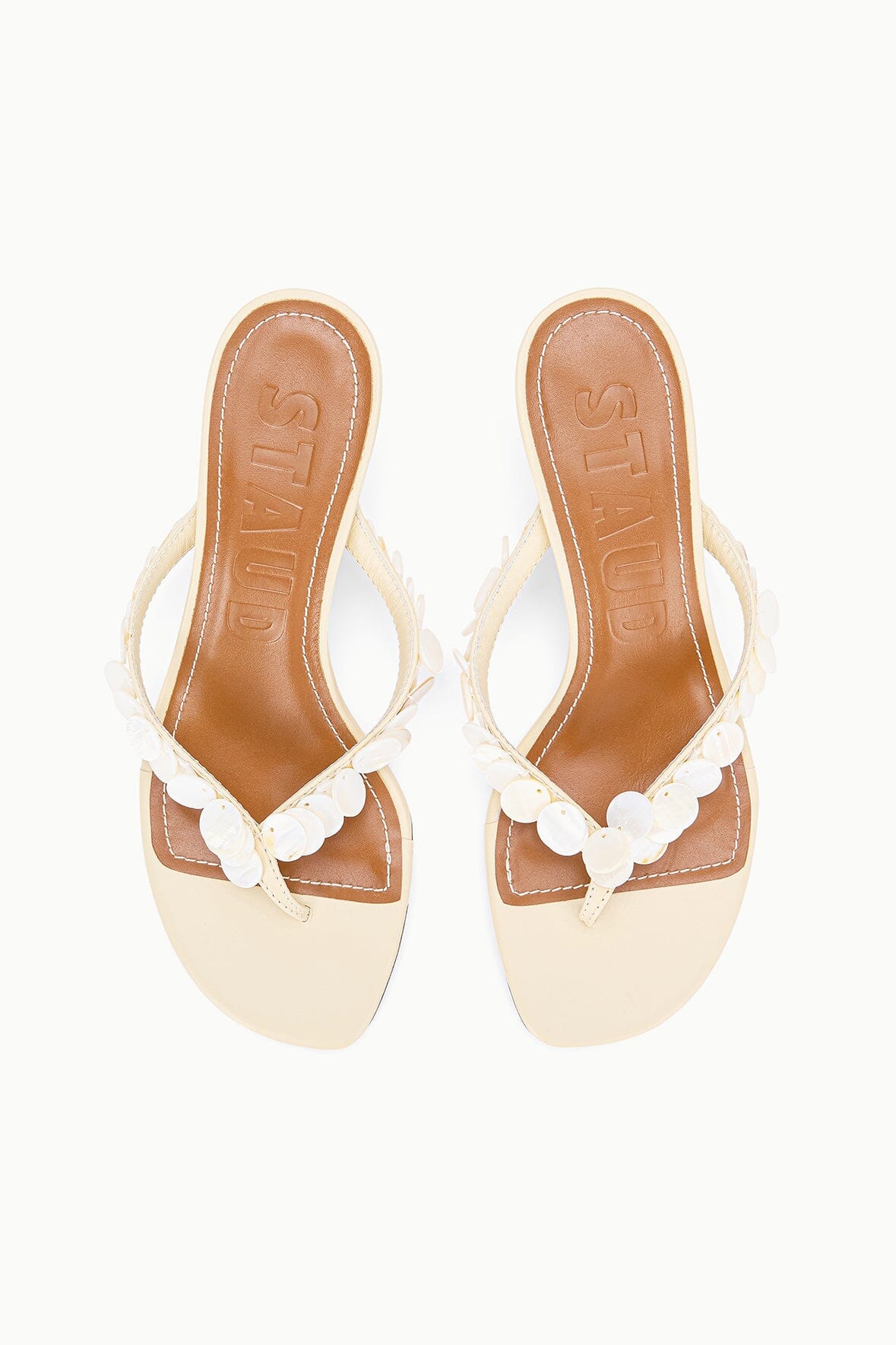 Freja Cream Leather Kitten Heel Sandals - Staud | STAUD Best Price