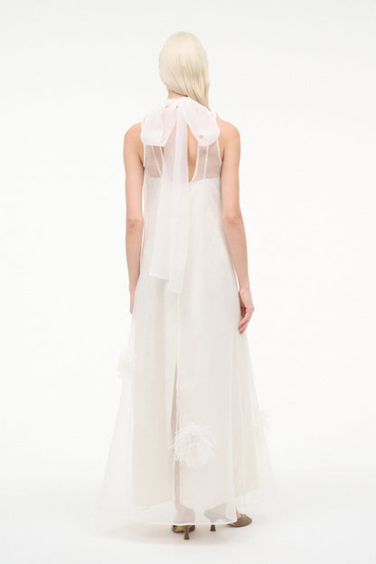 Albee White Gown - Sheer Organza With Feather Details | STAUD Sale