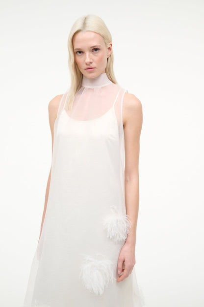 Albee White Gown - Sheer Organza With Feather Details | STAUD Sale