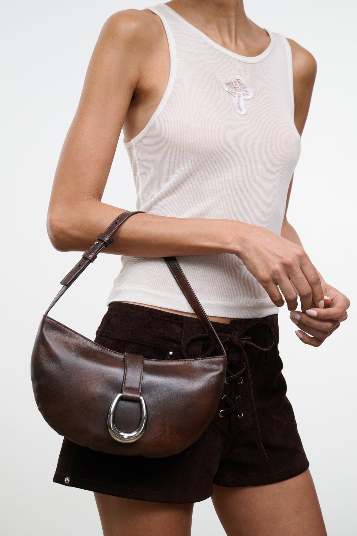 Harlow Crescent Shoulder Bag Espresso Distressed | STAUD Top Pick