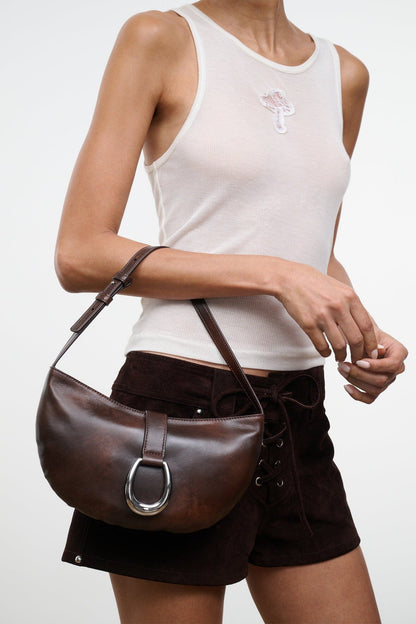 Harlow Crescent Shoulder Bag Espresso Distressed | STAUD Top Pick