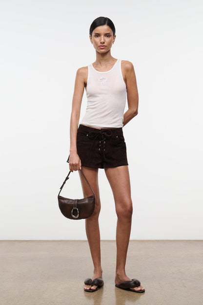 Harlow Crescent Shoulder Bag Espresso Distressed | STAUD Top Pick