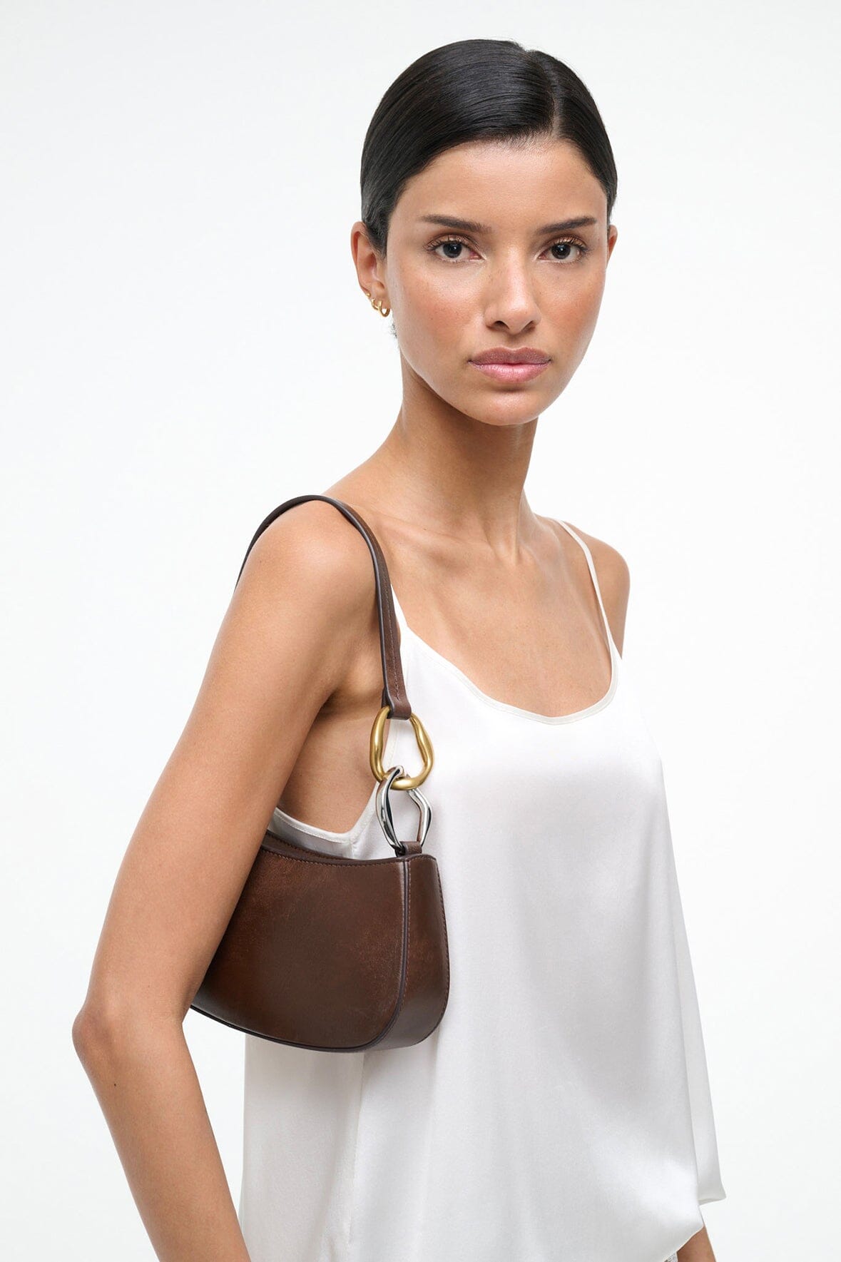 Ollie Bag Espresso Leather Metallic Shoulder Bag - Staud | STAUD Best Seller