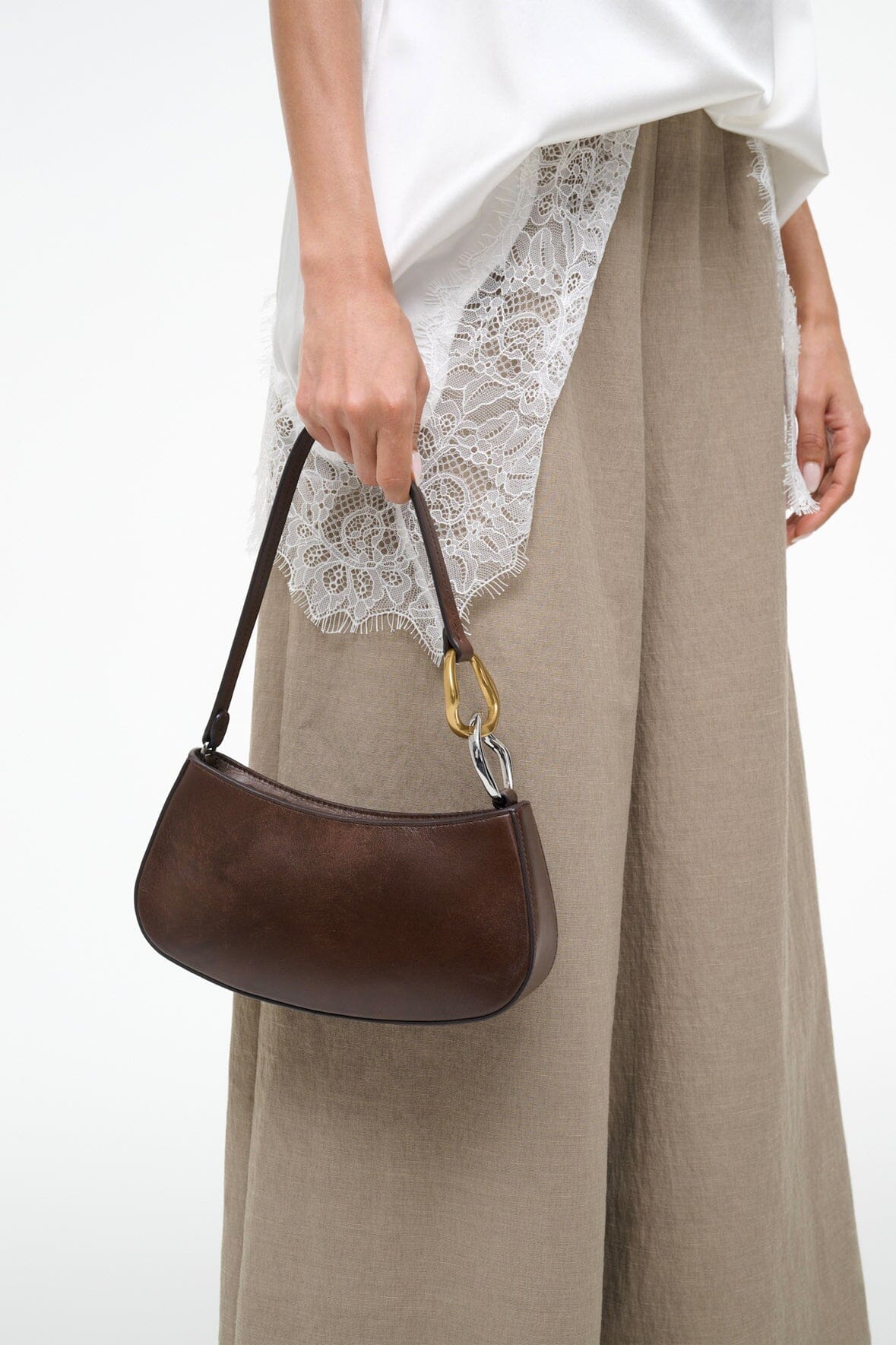 Ollie Bag Espresso Leather Metallic Shoulder Bag - Staud | STAUD Best Seller