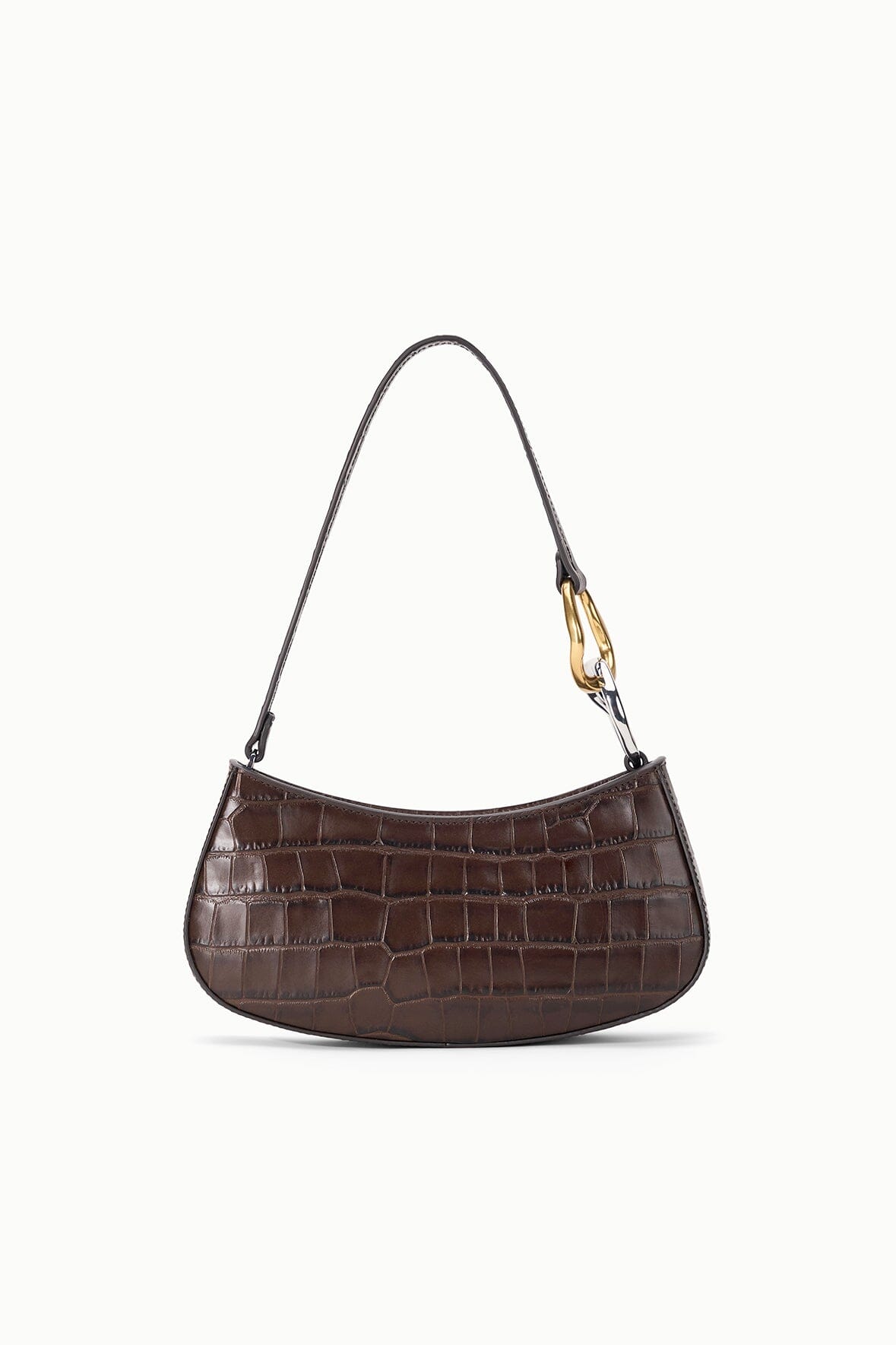 Ollie Bag Espresso Croc Leather Mini Shoulder Bag - Staud | STAUD Premium