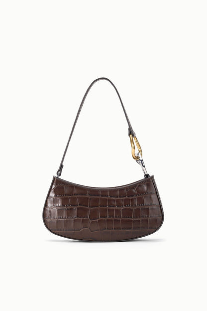 Ollie Bag Espresso Croc Leather Mini Shoulder Bag - Staud | STAUD Premium