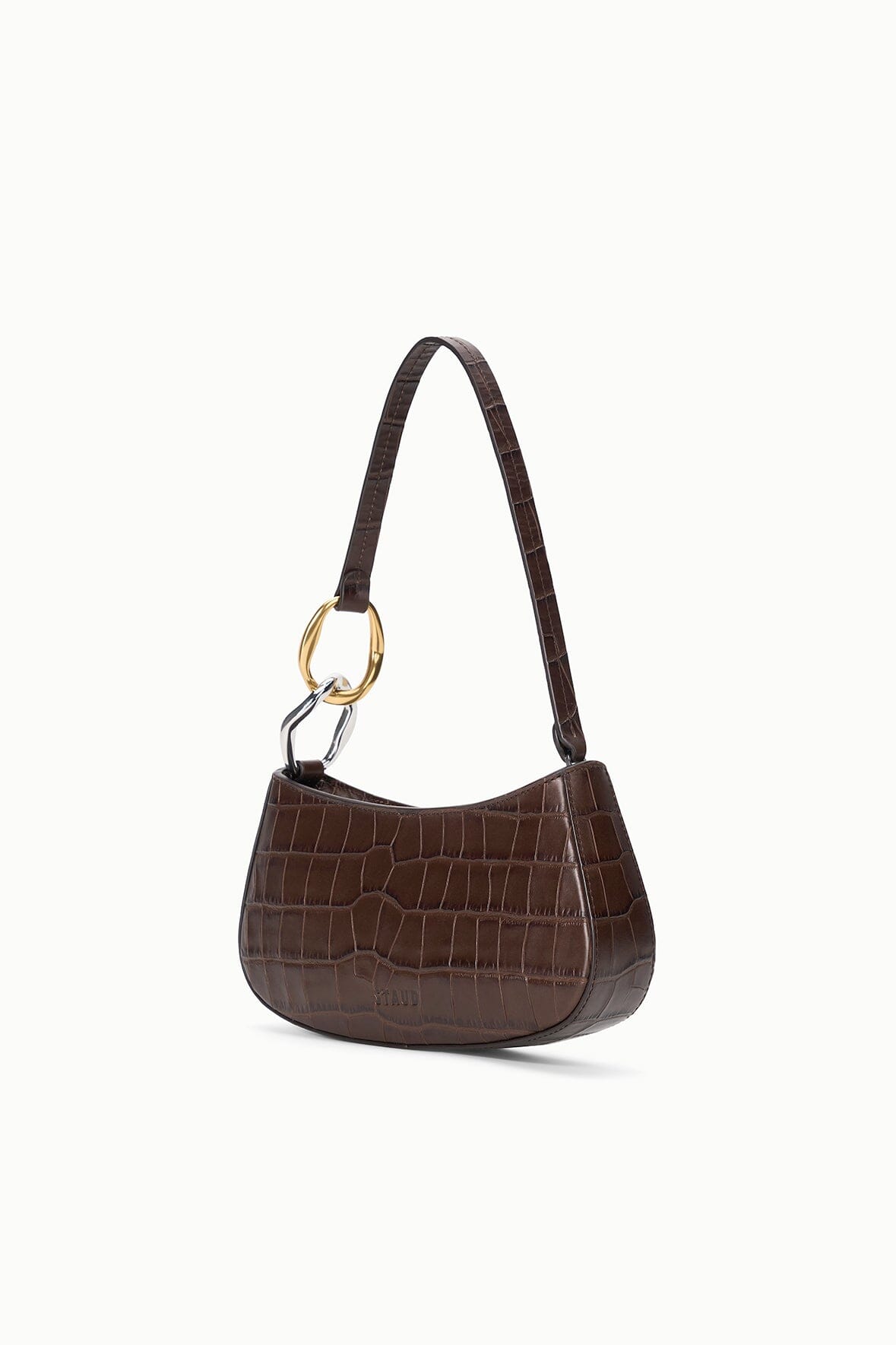 Ollie Bag Espresso Croc Leather Mini Shoulder Bag - Staud | STAUD Premium