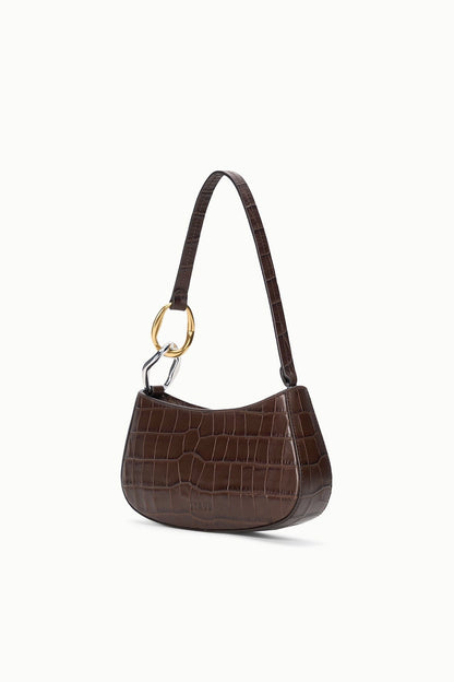 Ollie Bag Espresso Croc Leather Mini Shoulder Bag - Staud | STAUD Premium