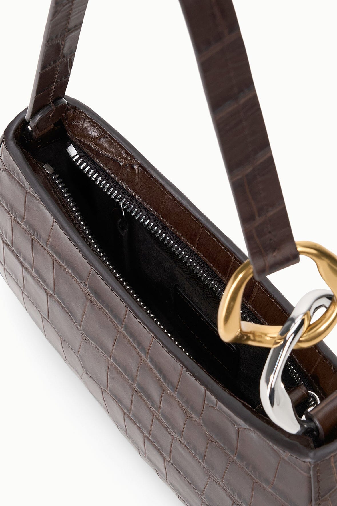 Ollie Bag Espresso Croc Leather Mini Shoulder Bag - Staud | STAUD Premium