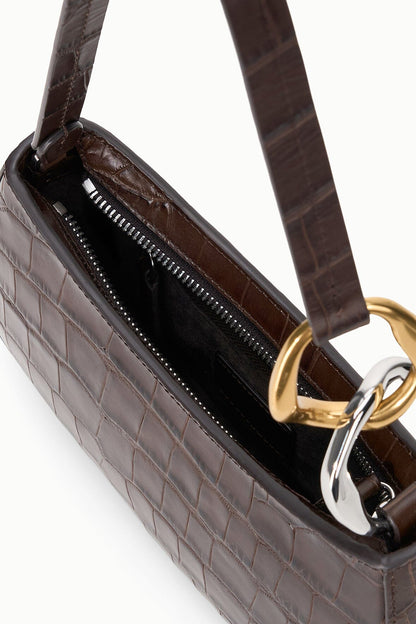 Ollie Bag Espresso Croc Leather Mini Shoulder Bag - Staud | STAUD Premium