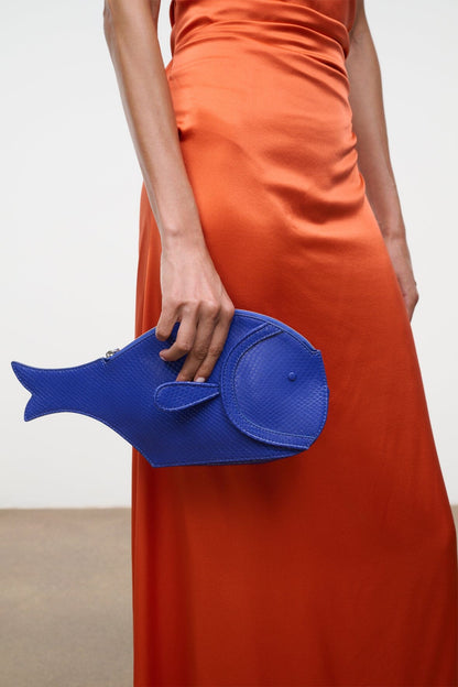 Pesce Clutch - Cobalt Blue Fish-Shaped Handbag | STAUD Popular