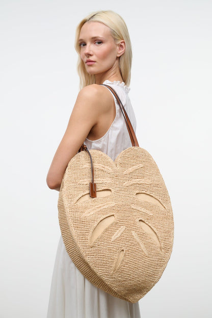 Large Palm Raffia Bag Natural | STAUD Essential