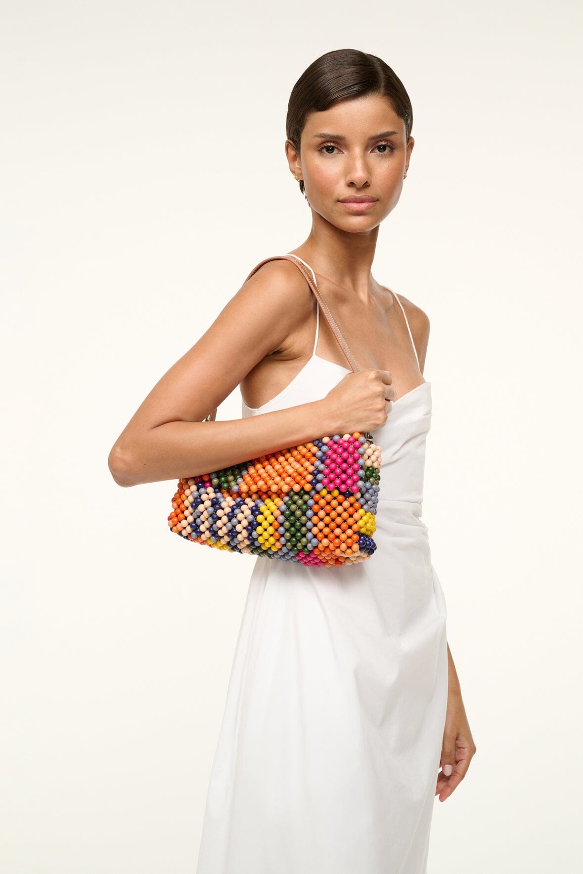Timmy Beaded Shoulder Bag Multi Bayadere Stripe | STAUD Sale
