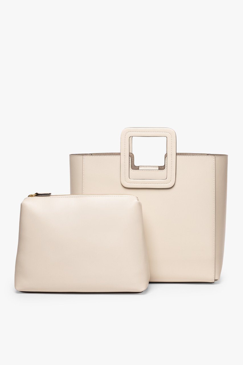 Shirley Leather Tote Bag - Cream | STAUD Trusted