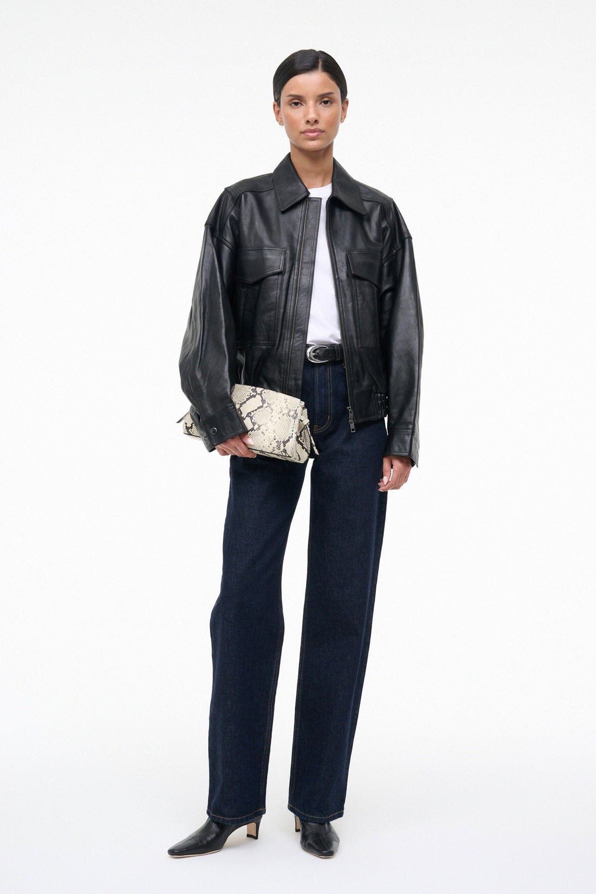 Maude Convertible Clutch White Snake | STAUD Classic