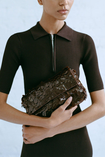 Timmy Shoulder Bag Cacao Sequins | STAUD Quality