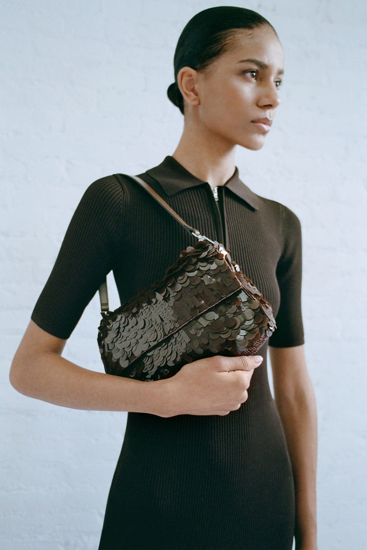 Timmy Shoulder Bag Cacao Sequins | STAUD Quality