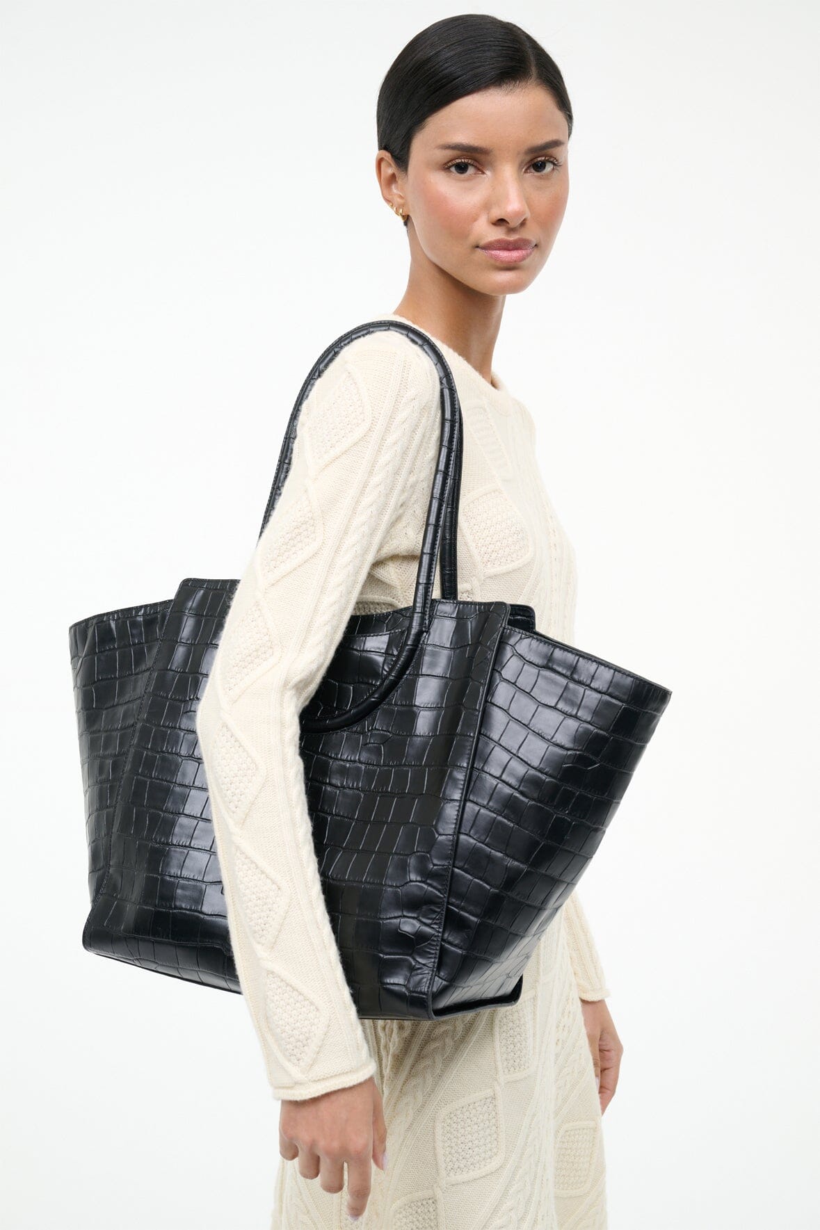 Maude Tote Bag Black Croco | STAUD Hot Sale