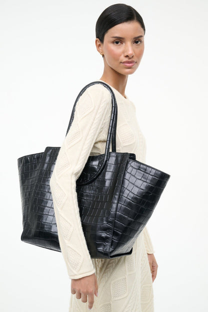 Maude Tote Bag Black Croco | STAUD Hot Sale
