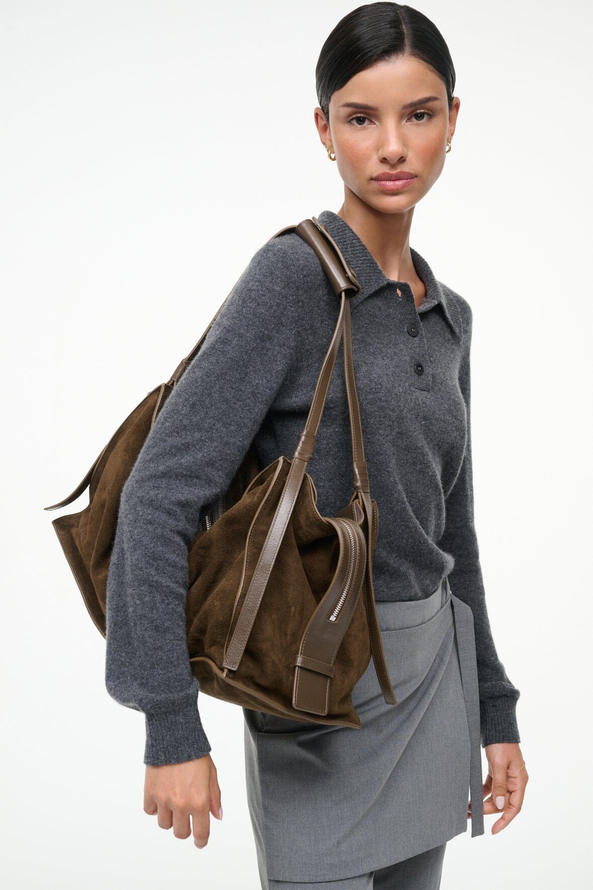 Large Harold Bag Truffle Suede | STAUD Everyday