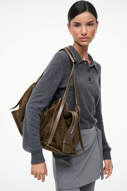Large Harold Bag Truffle Suede | STAUD Everyday