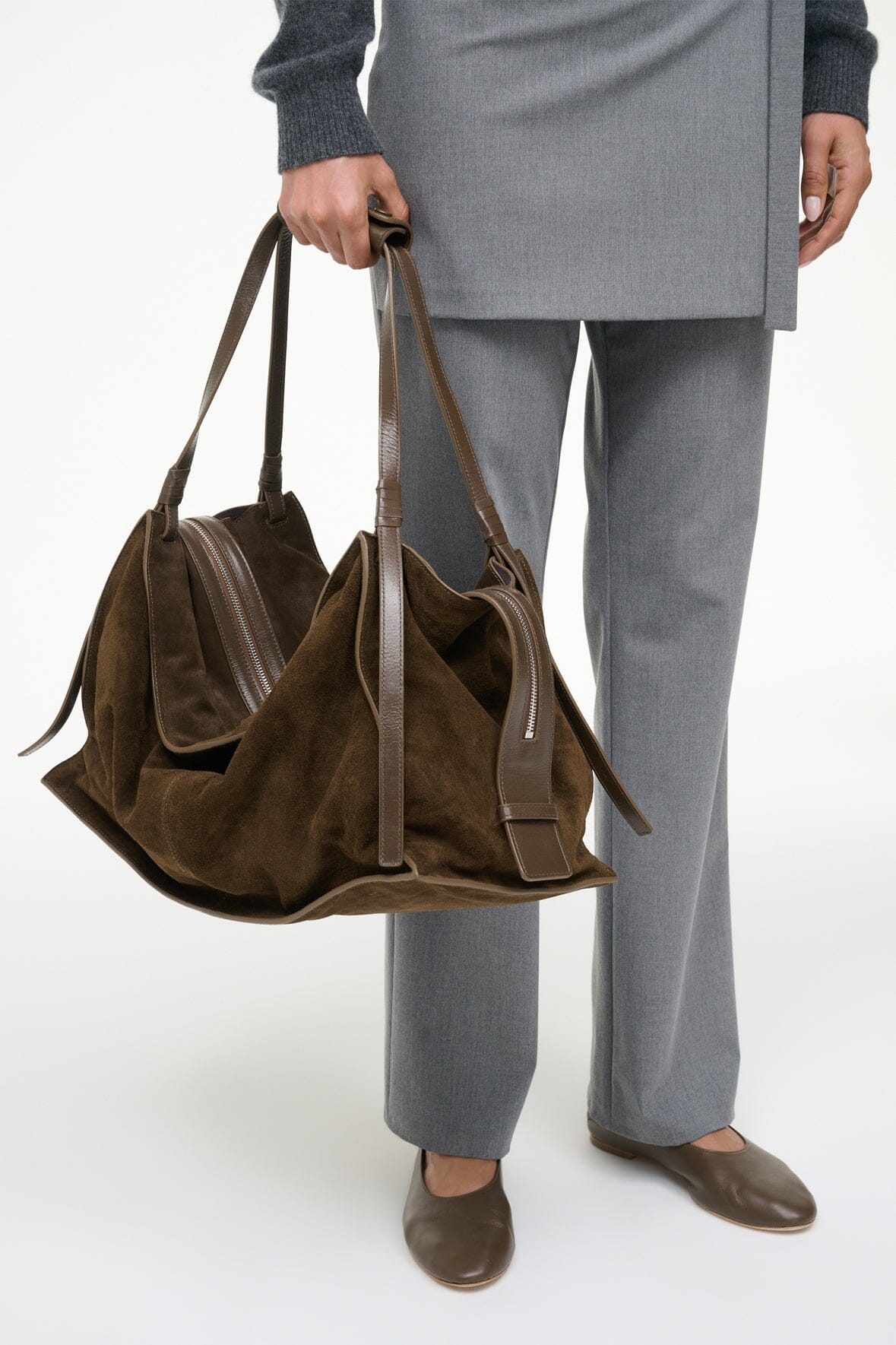 Large Harold Bag Truffle Suede | STAUD Everyday