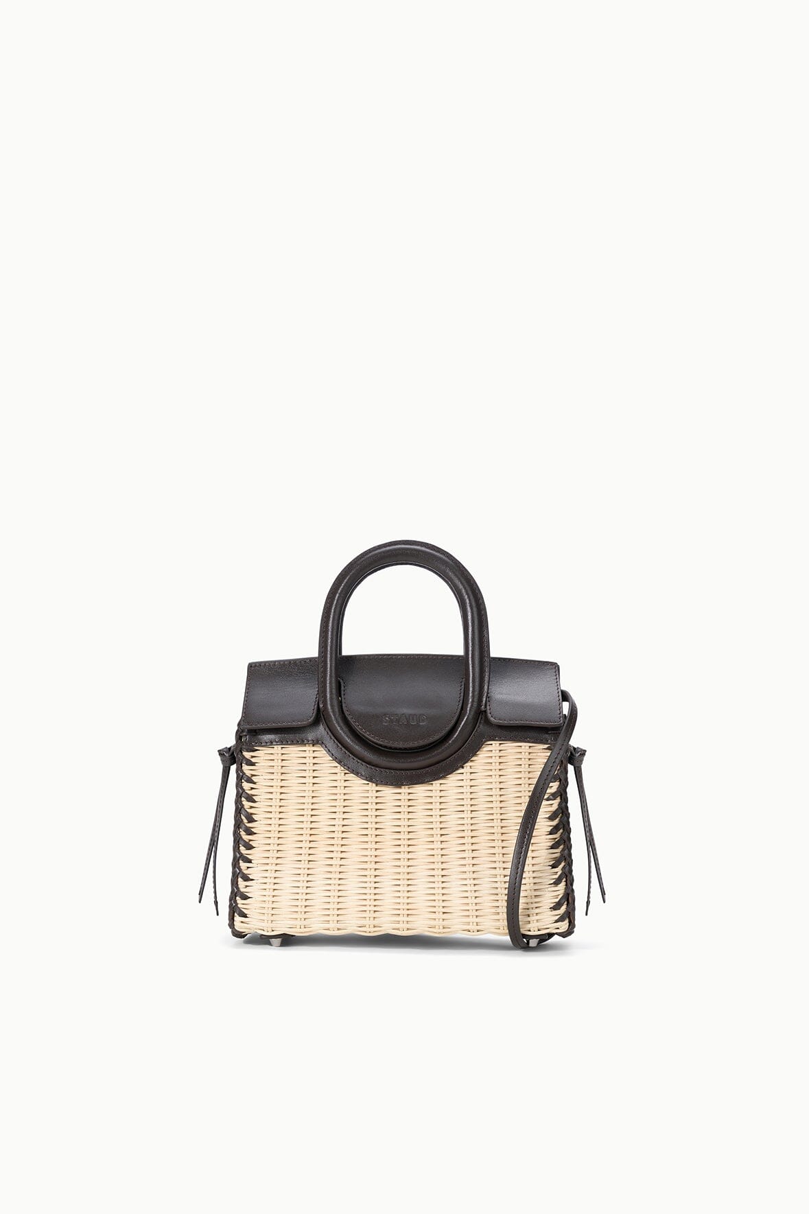 Maude Mini Wicker Carryall Natural Espresso | STAUD New