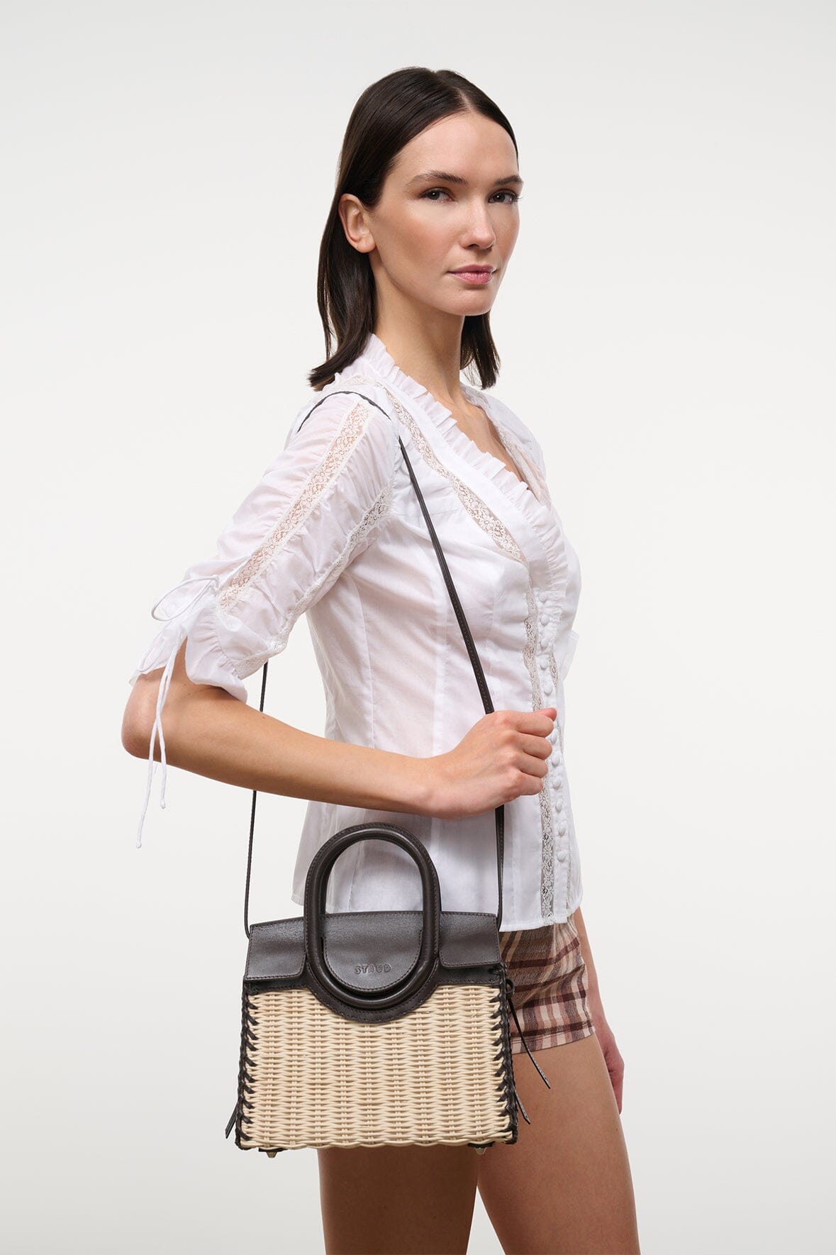 Maude Mini Wicker Carryall Natural Espresso | STAUD New