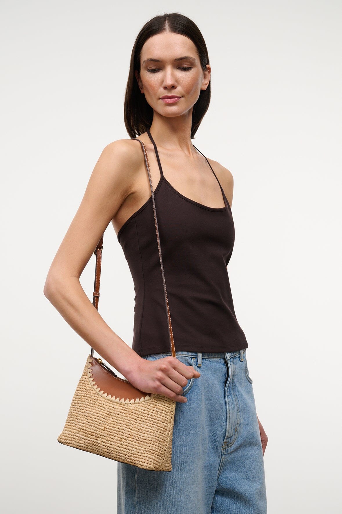 Rowey Raffia Bag Natural Tan | STAUD Premium
