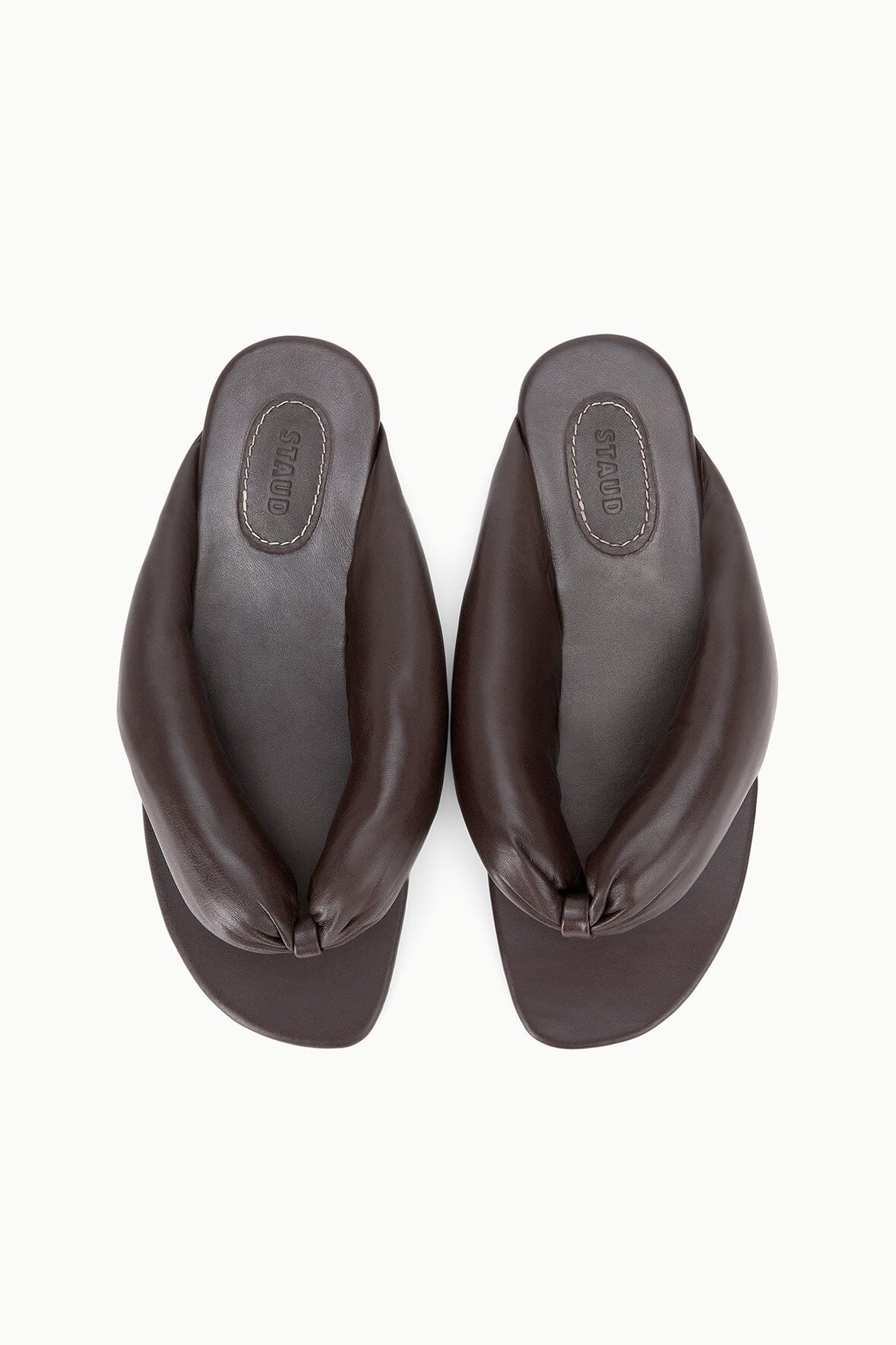 Juno Espresso Brown Puffy Leather Sandals - Staud | STAUD Trending