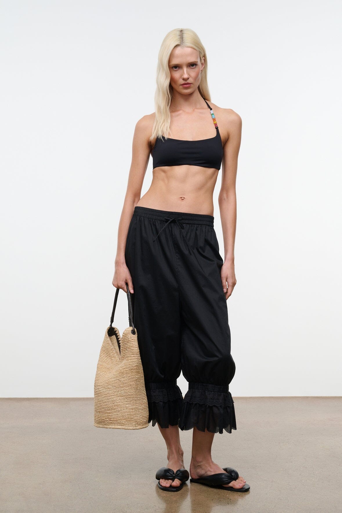 Juno Black Puffy Leather Sandals - Staud | STAUD Value