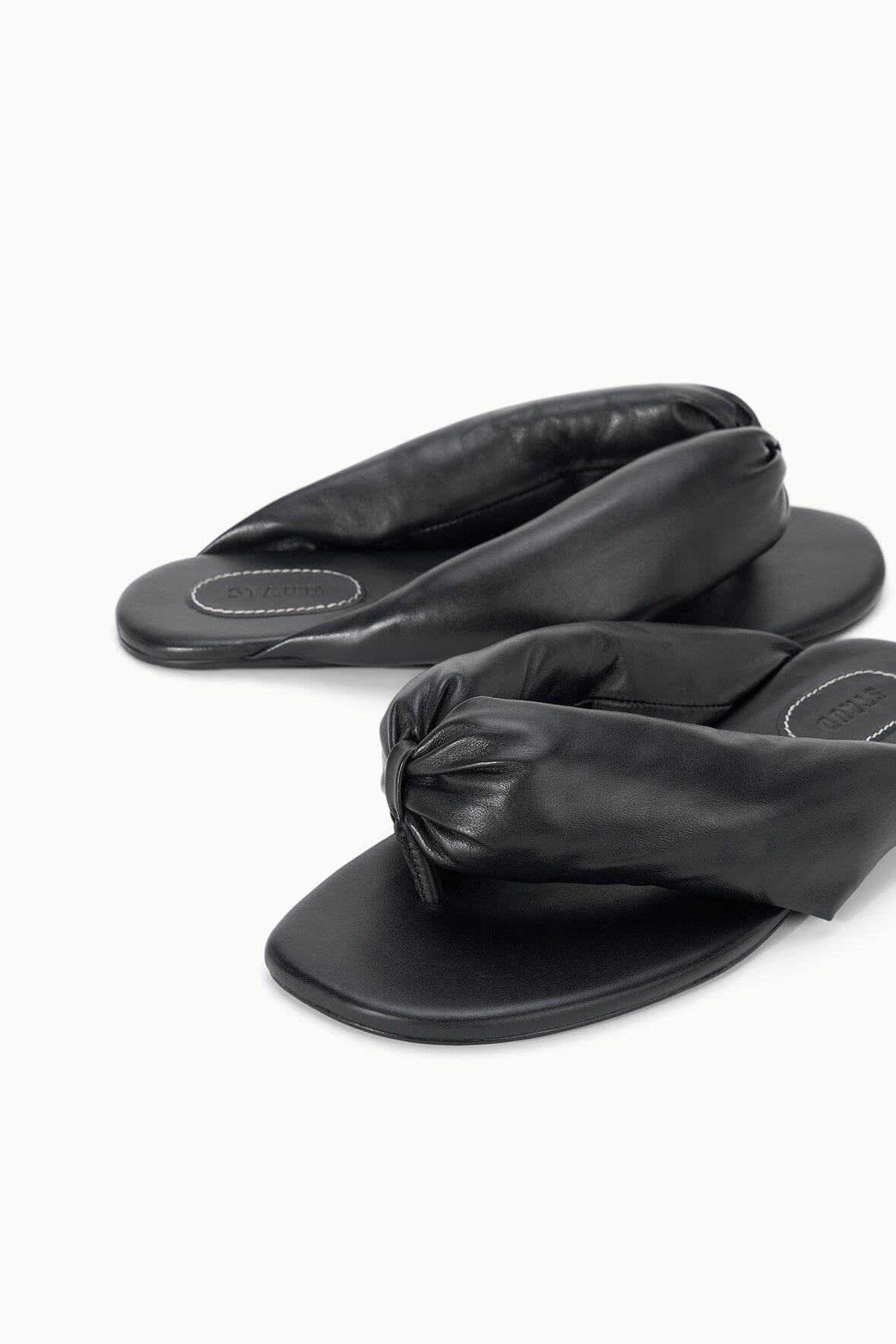 Juno Black Puffy Leather Sandals - Staud | STAUD Value