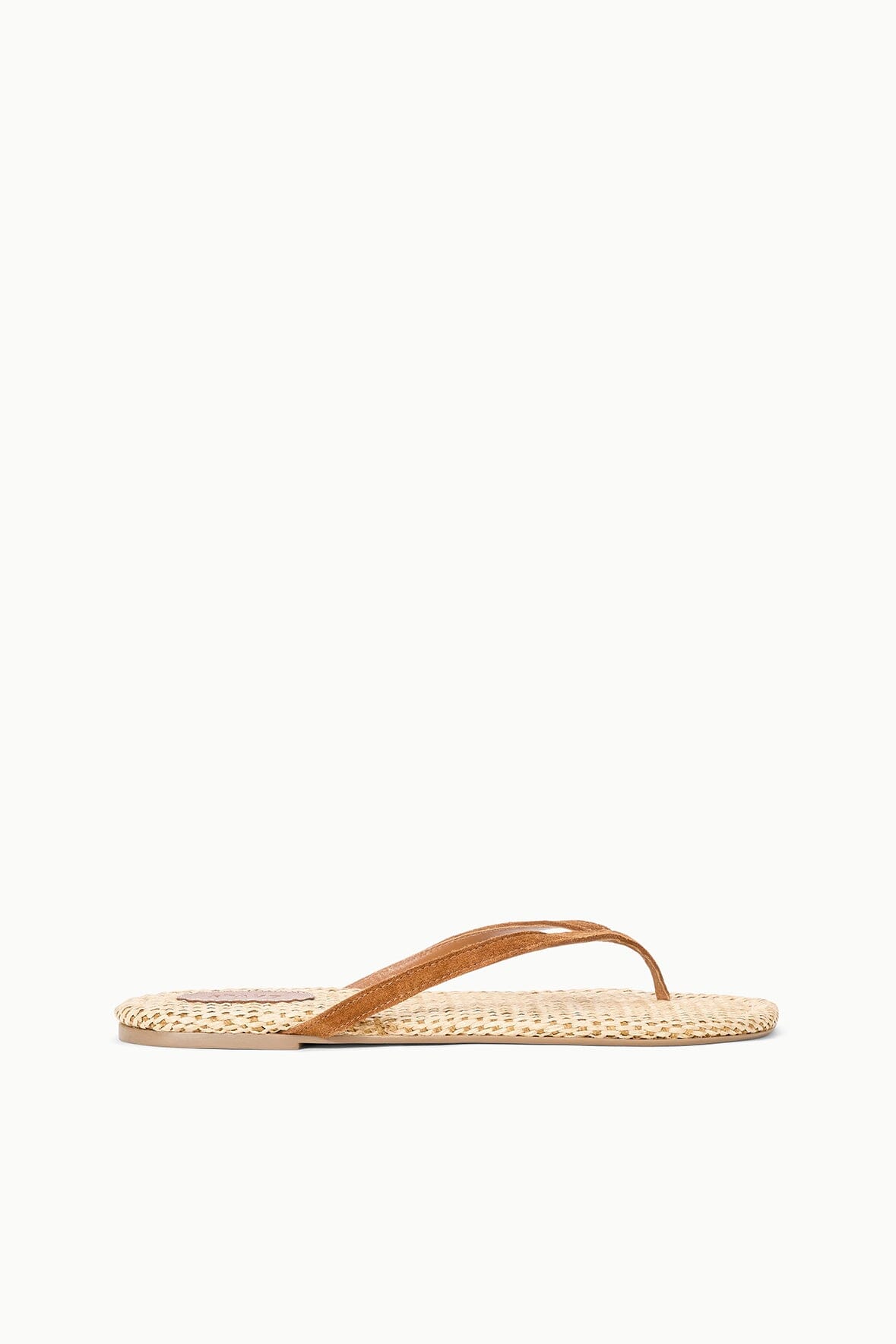 Tan Suede Freja Flip Flop Sandals With Raffia Footbed | STAUD Top Pick