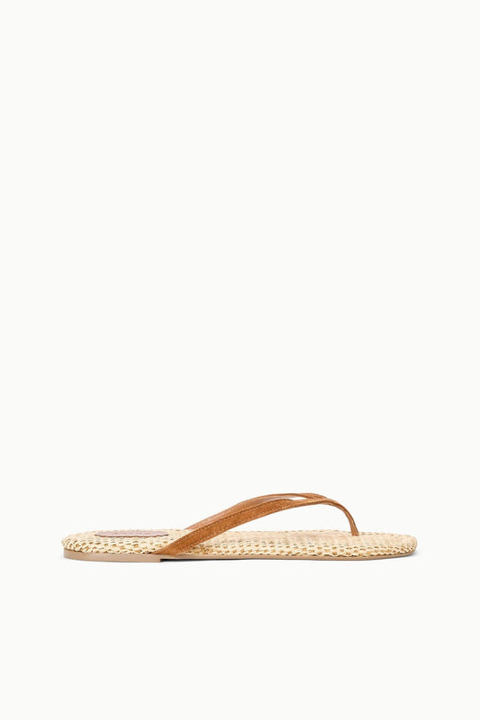 Tan Suede Freja Flip Flop Sandals With Raffia Footbed | STAUD Top Pick