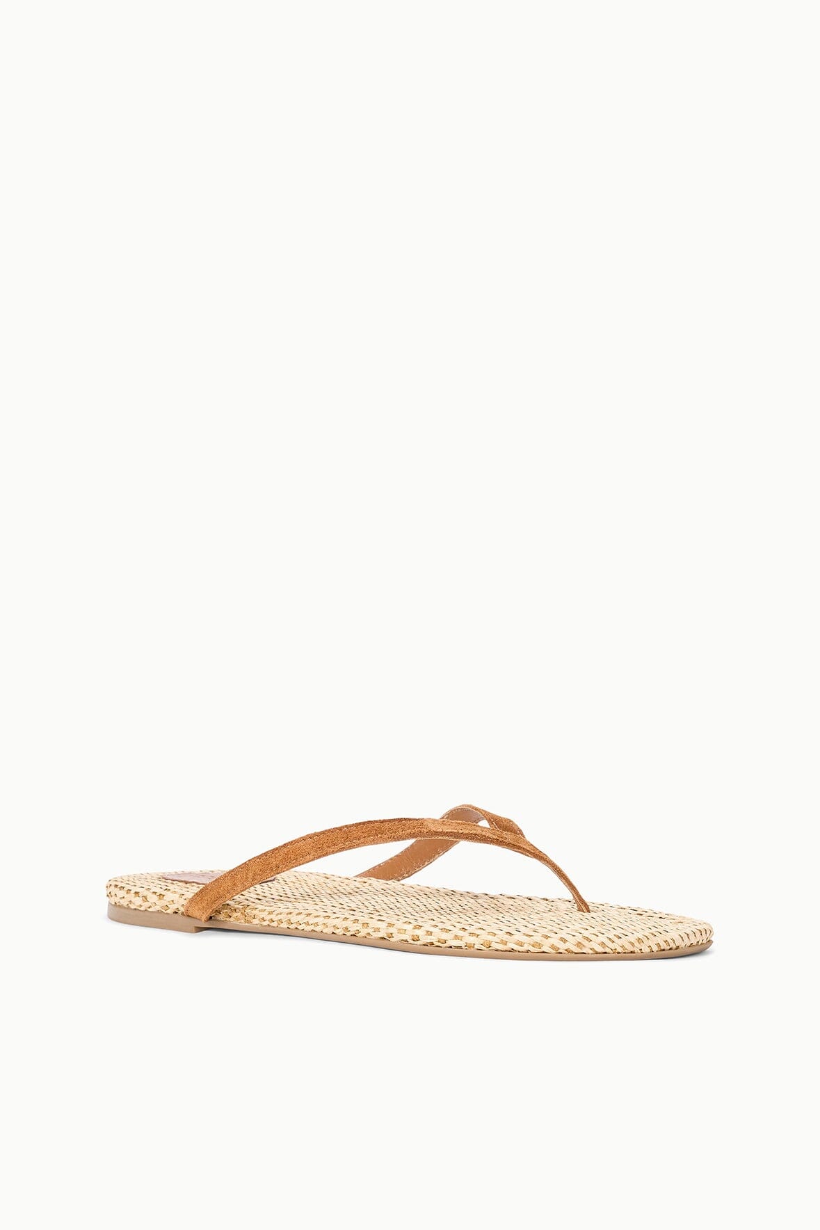 Tan Suede Freja Flip Flop Sandals With Raffia Footbed | STAUD Top Pick