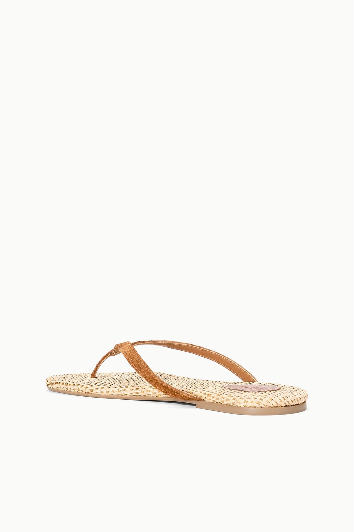 Tan Suede Freja Flip Flop Sandals With Raffia Footbed | STAUD Top Pick