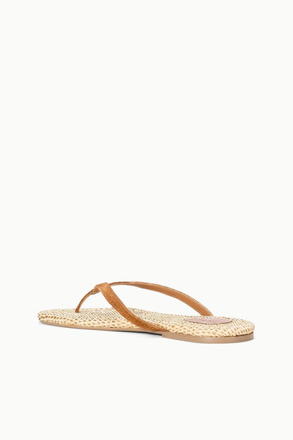 Tan Suede Freja Flip Flop Sandals With Raffia Footbed | STAUD Top Pick
