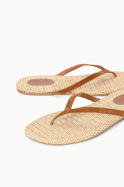 Tan Suede Freja Flip Flop Sandals With Raffia Footbed | STAUD Top Pick