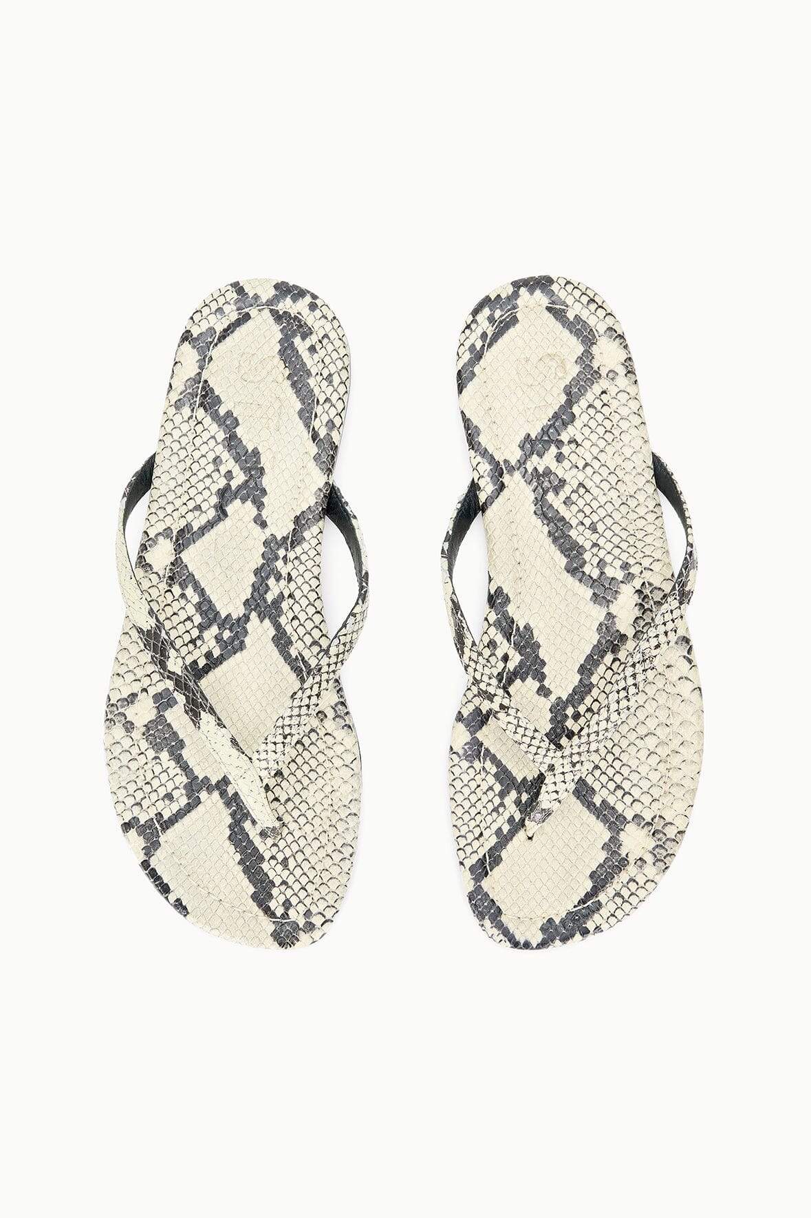Freja Thong Sandals - White Snake Embossed Leather Style | STAUD Recommended