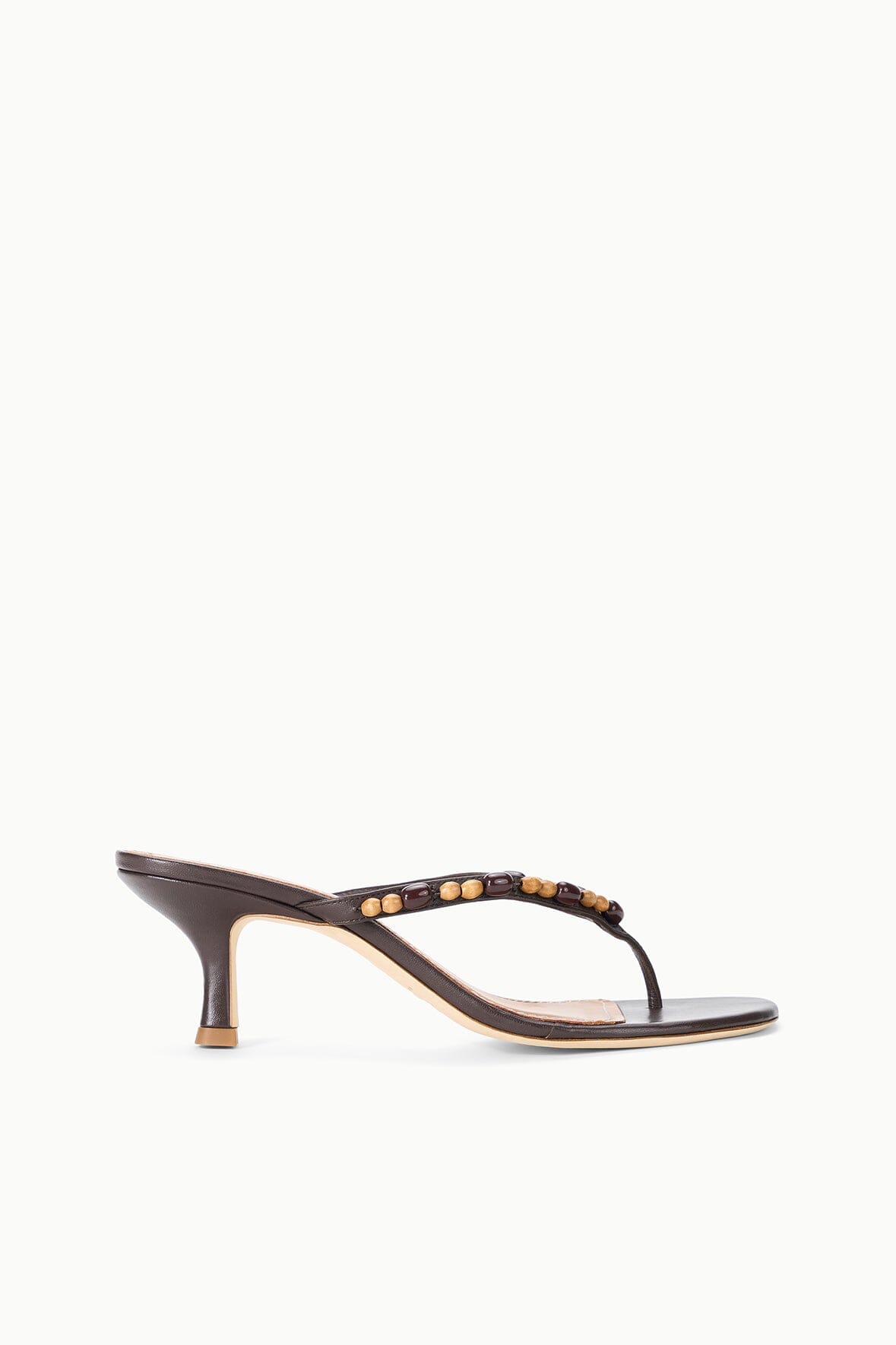 Freja Brown Kitten Heel With Wood Bead Straps - Staud | STAUD Best Seller