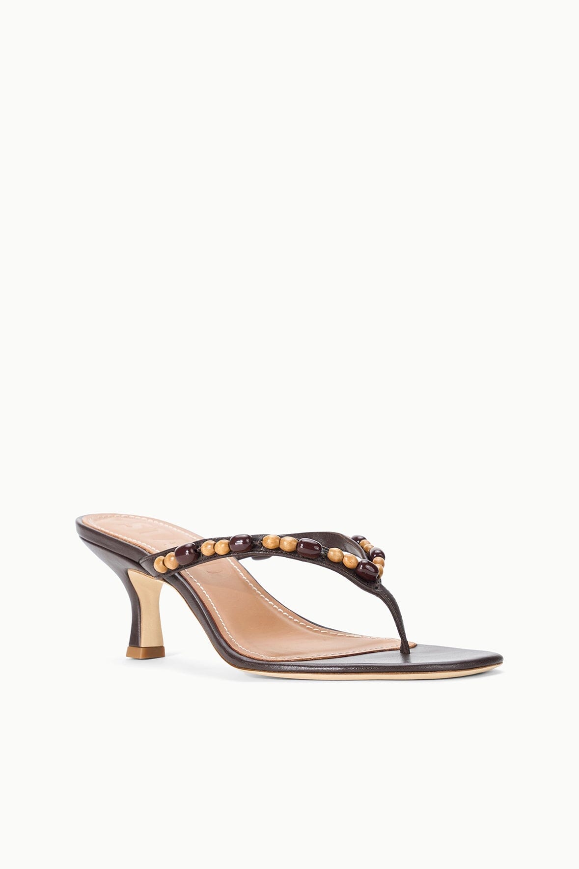 Freja Brown Kitten Heel With Wood Bead Straps - Staud | STAUD Best Seller