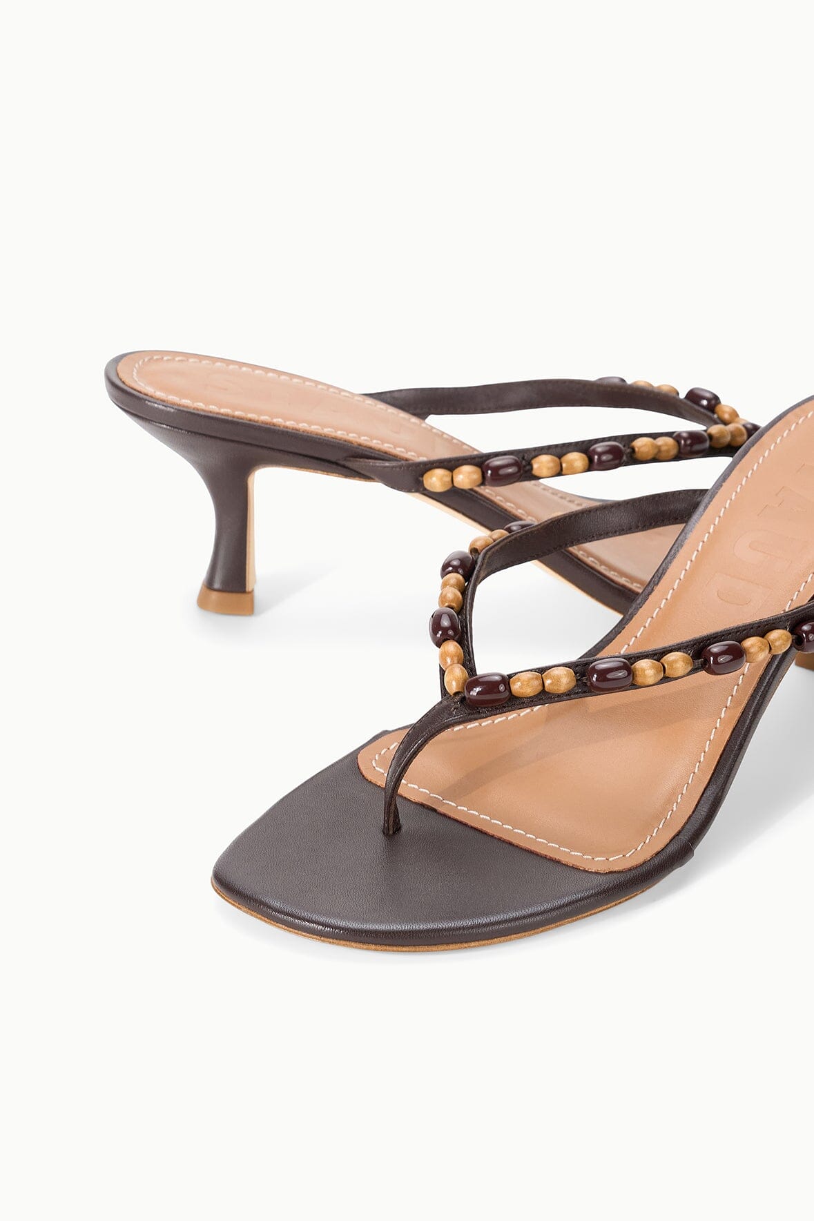 Freja Brown Kitten Heel With Wood Bead Straps - Staud | STAUD Best Seller