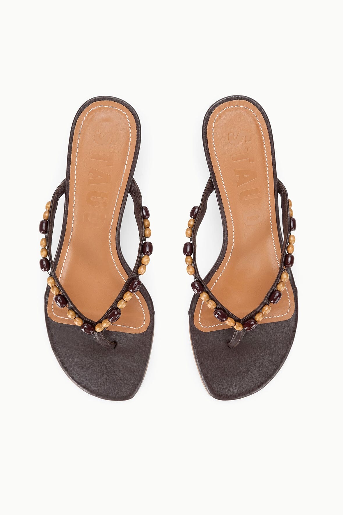 Freja Brown Kitten Heel With Wood Bead Straps - Staud | STAUD Best Seller